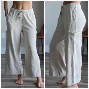 Calypso St. Barth Wide Leg Cotton Linen Blend Casual Pants, Large, Color Cream
